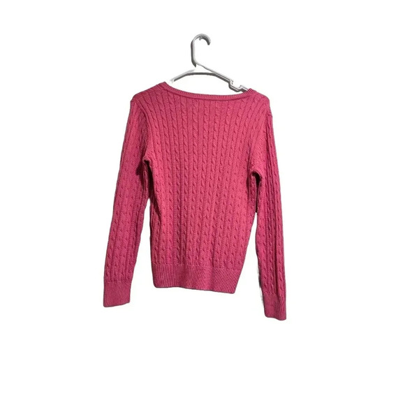 Women's Cable Knit V-Neck Sweater - Vibrant Pink, Size xs - Picture 2 of 13